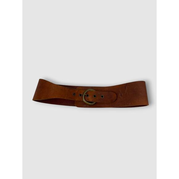 Y2k Vintage GAP Leather Wide Waist Belt Brass O-Ring Buckle Size Small main image 4